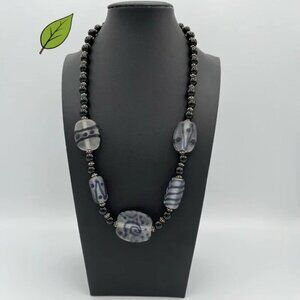 Heavy 91.72g Artisan Frosted Art Glass & 925 Sterling Silver Statement Necklace